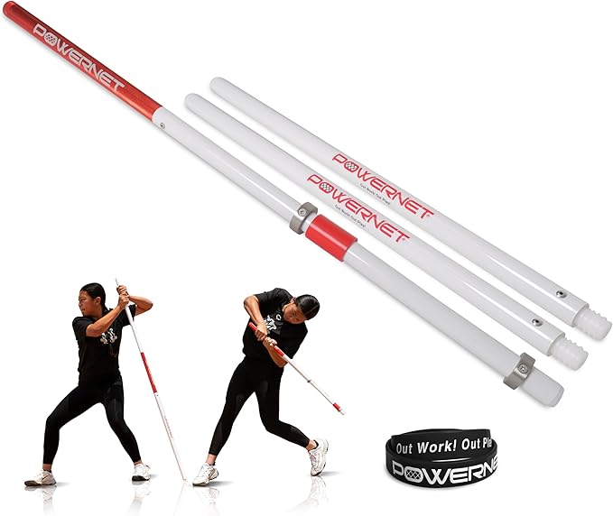 PowerNet Combo PVC/Click Stick Softball & Baseball Swing Trainer, Interchangeable Baseball Hitting Trainer, PVC Training Bat for Drills, Bat Speed Training Equipment-FlexoryFit