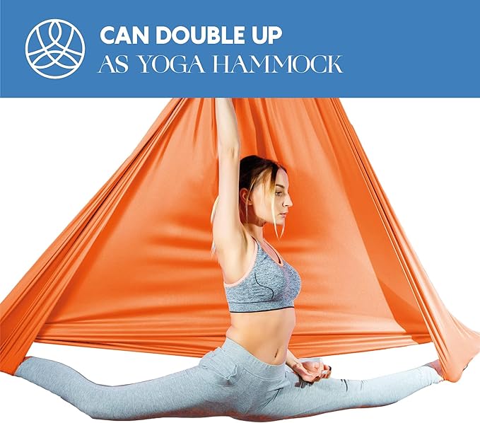 Aerial Silks Starter Kit - Durable 9 Yards of Aerial Yoga Hammock with Hardware & Guide - Aerial Swing for Acrobatic Flying Yoga & All Levels (Aerial Rigging Point Up to 13ft)-FlexoryFit