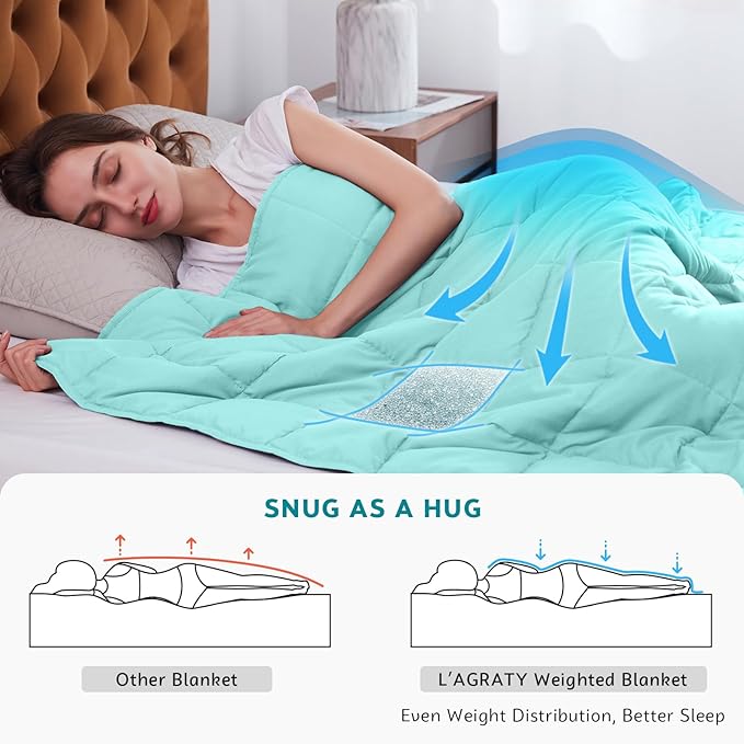 L'AGRATY Weighted Blanket - 48"x72" 20lbs Cooling Breathable Heavy Blanket Microfiber Material with Glass Beads Big Blanket for Adult All-Season Summer Fall Winter Soft Thick Comfort Blanket