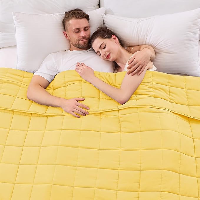 King Size Weighted Blanket for Adults (20 lbs, 80โ x 87โ, Yellow) Cooling Heavy Blanket for Sleeping Perfect for 190-210 lbs, Breathable Blanket for Adults & Couple All Season, Machine Washable
