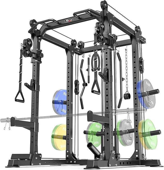 Power Cage,1600lbs Multi-Function Power Rack with Adjustable Cable Crossover System and More Training Attachment, Weight Cage for Home Gym-FlexoryFit