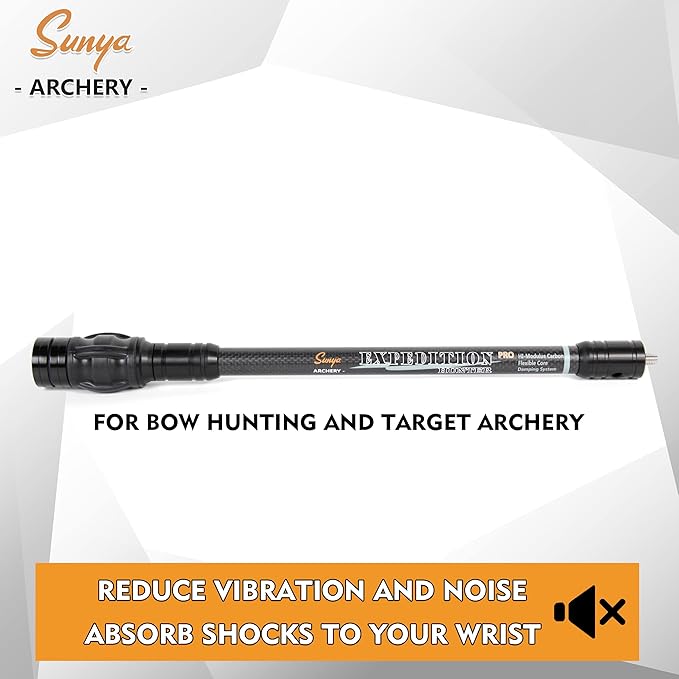 SUNYA Archery Bow Stabilizer for Compound Bow, Carbon Fiber Body Flexible Core, Damping System and Weights Kit, 8",10",12" 15" in Expedition Series