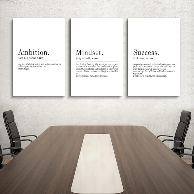 EPHANY ART - Inspirational Canvas Prints - Mindset Quotes, Motivational Wall Art Success Framed Entrepreneur Poster - Positive Quotes Wall Poster for Home Office Workplace (L-3pcs, 24x36inchx3pcs)-FlexoryFit
