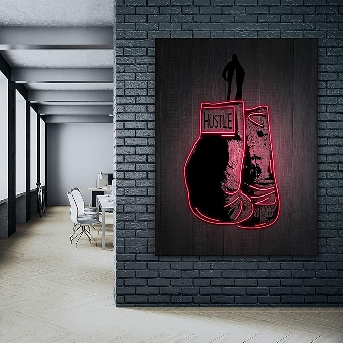 SuccessHunters Boxing Gloves Neon Canvas, Motivational Wall Decor, Office Art Artwork, Entrepreneur Motivation, Hustle Artwork, Boxing Bright Decor, Fighter Gym Sign, Hustler Art Neon Sign (8 x 8 in)