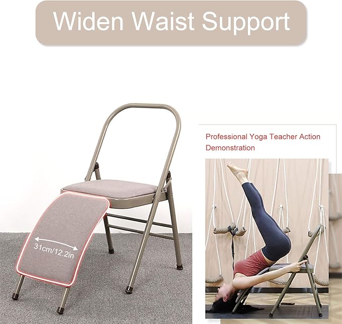 INNOLIFE Yoga Auxiliary Chair with Lumbar Back Support for Iyengar Foldable Balance Training (Grey)-FlexoryFit