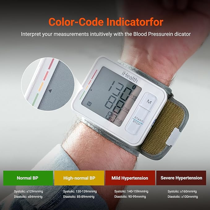 iHealth Push Wrist Blood Pressure Monitor, Digital Bluetooth Blood Pressure Machine with Large Display and Portable Carrying Case for at Home and Travel Use-FlexoryFit