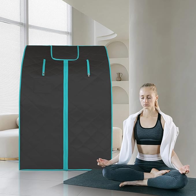 Smartmak Far Infrared Sauna, Full Body One Person Portable SPA Set with Time & Tempreture Remote Control, Heating Foot Pad and Foldable Reinforced Chair (L 27.6โโ x W 31.5โโ x H 37.8โโ) - Black