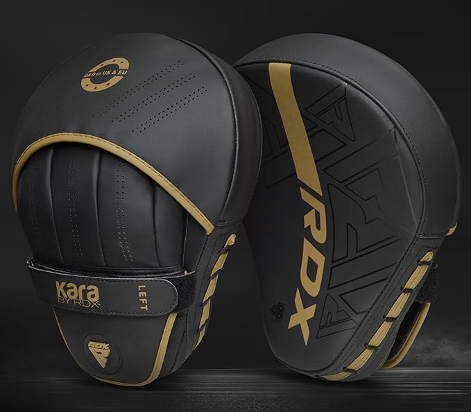 RDX Boxing Pads Curved Focus Mitts, Maya Hide Leather Kara Hook and jab Training Pads, Adjustable Strap Ventilated, MMA Muay Thai Kickboxing Coaching Martial Arts Punching Hand Target Strike Shield