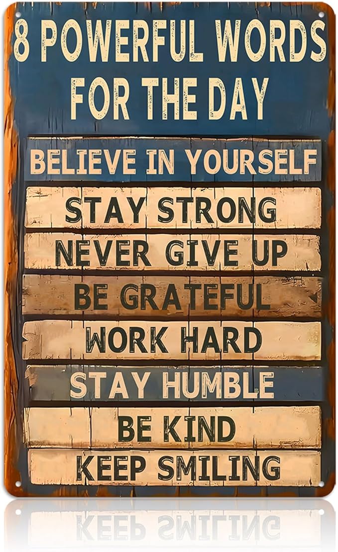 Motivational Metal Tin Sign - 8 Powerful Words for The Day Posters - Inspirational Wall Art Positive Quotes for Home Gym Office Classroom Decor Durable Rustic Wall Decor for Teens Adults 8x12 Inch-FlexoryFit