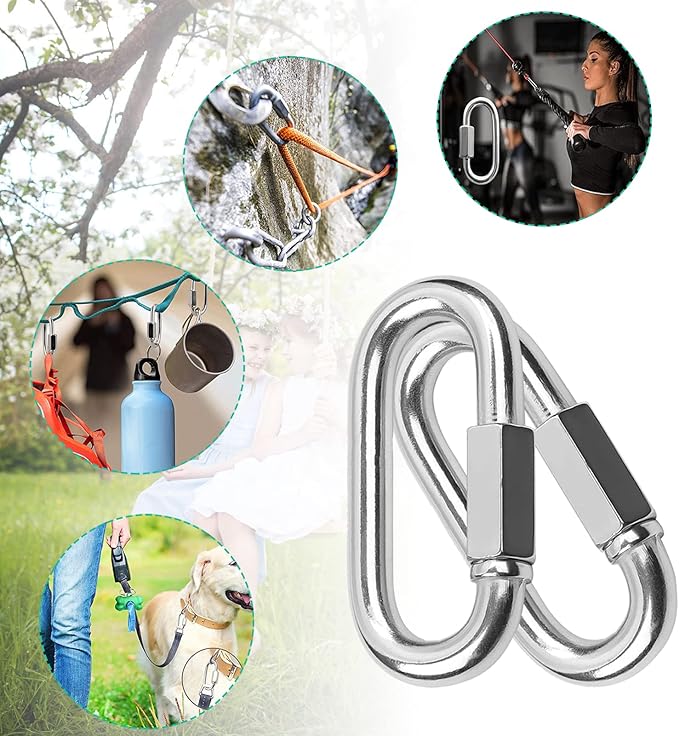 Quick Links, Chain Links Connector, 620lbs Capacity Heavy Duty Carabiner Clips, Galvanized Thread Quick Link Hardware for Safety Chain Swing Gym Hammock, Screw Lock Oval Locking Carabiner