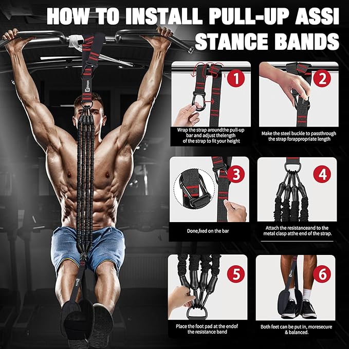 Pull Up Assistance Bands,Up to 300 lbs Assistance,Adjustable Heavy Duty 4 Resistance Bands for Pull up, with Feet/Knee Rest, Handle and Door Anchor for Home Gym Fitness Exercise Strength Training-FlexoryFit