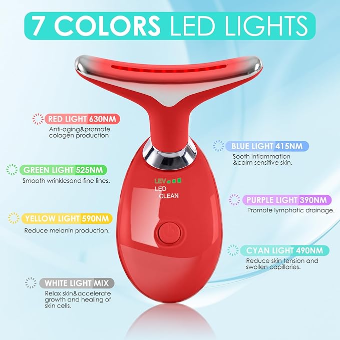 Facial Massager Red-Light-Therapy-for-Face and Neck, Face ๐ฒ culpting Wand with 7 Color (Bright Red)