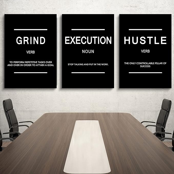 Framed Canvas Wall Art Success Quote, Office Wall Art, Black Large Poster, Positive Motivational Set of 3 Prints, Execute Failure Definition, Inspirational Print (B-3pcs,24x36inchx3pcs)-FlexoryFit