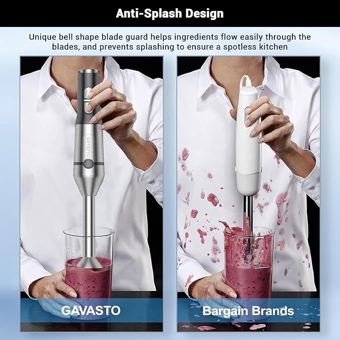 Immersion Blender RPM 16000±10% Scratch Resistant Hand Blender,15 Speed and Turbo Mode Hand Mixer, 3-in-1 Heavy Duty Copper Motor Stainless Steel Smart Stick with Egg Beaters and Chopper-FlexoryFit