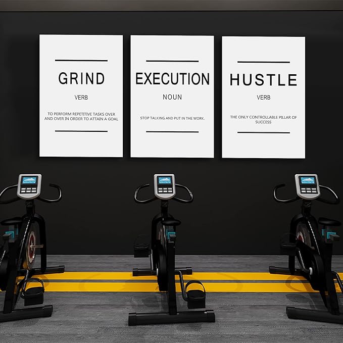 Framed Canvas Wall Art Success Quote, Office Wall Art, White Large Poster, Positive Motivational Set of 3 Prints, Grind Execution Hustle Poster, Inspirational Print-FlexoryFit