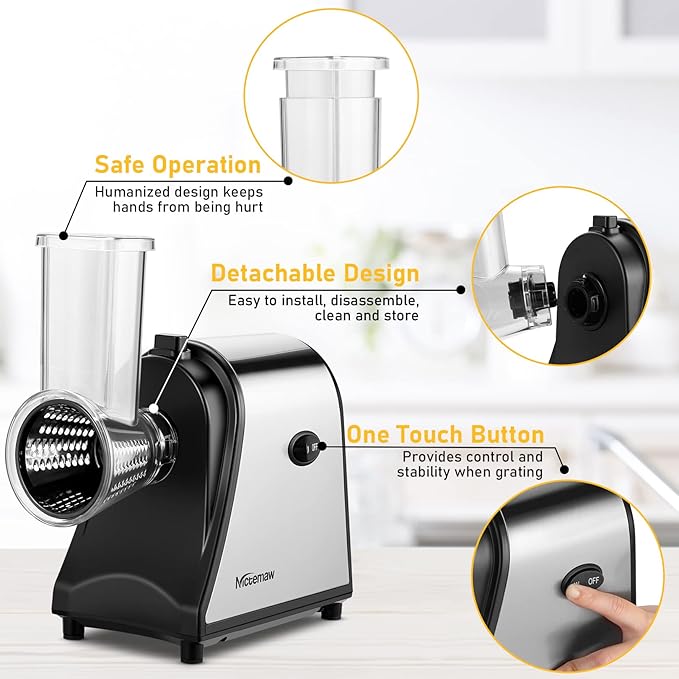 Homdox 250W Electric Cheese Grater, Electric Slicer Shredder, Salad Maker Electric Grater Electric Cheese Grater/Shredder with 5 Free Attachments, Ivory-FlexoryFit