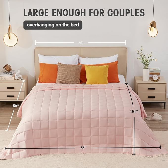 yescool Weighted Blanket for Adults (25 lbs, 88โ x 104โ, Pink) Cooling Heavy Blanket for Sleeping Perfect for 240-260 lbs, King Size Breathable Blanket with Premium Glass Bead