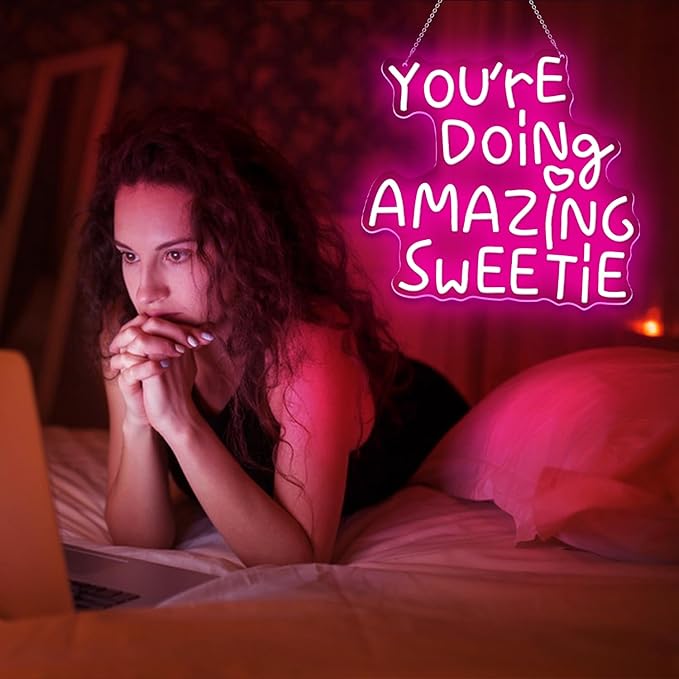 You're Doing Amazing Sweetie Neon Sign,Pink Led Neon Signs for Wall Decor,Dimmable Inspirational Letter Neon Lights USB Amazing Light Up Signs for Bedroom Classroom Party,Gift for Boys Girls