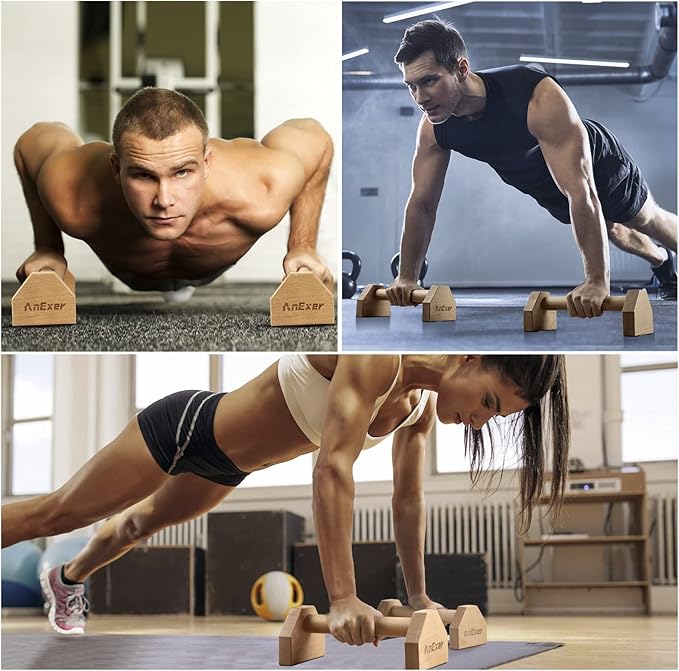 Push Up Stands, Handstand Parallettes Bars, Solid Wood Push Up Bars with Non-Slip Mat Push up Handles for Floor Exercise Home Workout Equipment for Men & Women Strength Training-FlexoryFit