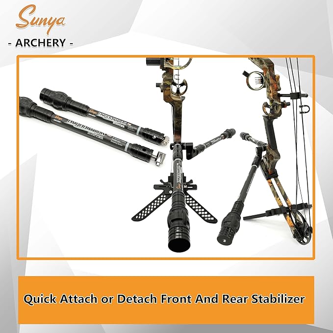 SUNYA Archery Bow Stabilizer for Compound Bow, Carbon Fiber Body Flexible Core, Damping System and Weights Kit, 8",10",12" 15" in Expedition Series