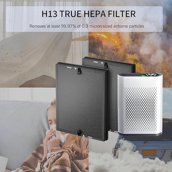 HAP602 Replacement Filter for ECOSELF HAP602 HAP602WF Air Cleaner Purifier, 3-Stage True HEPA H13 Filter Repacement for High-Efficient Filtration(2 Pack)