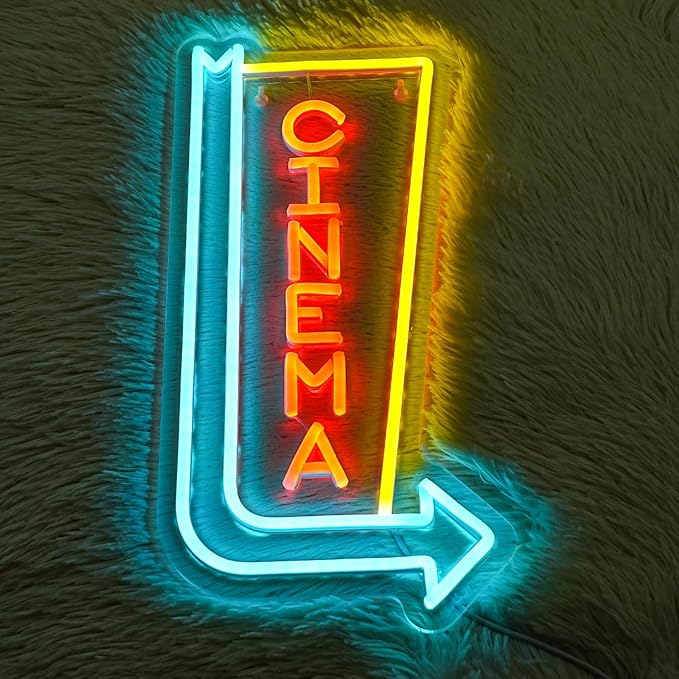 Cinema Neon Sign Arrow Neon Light for Wall Decor Movie Theater Led Neon Signs Movie Led Neon Lights for Home Theater Film Room Commercial Theater Store Decoration