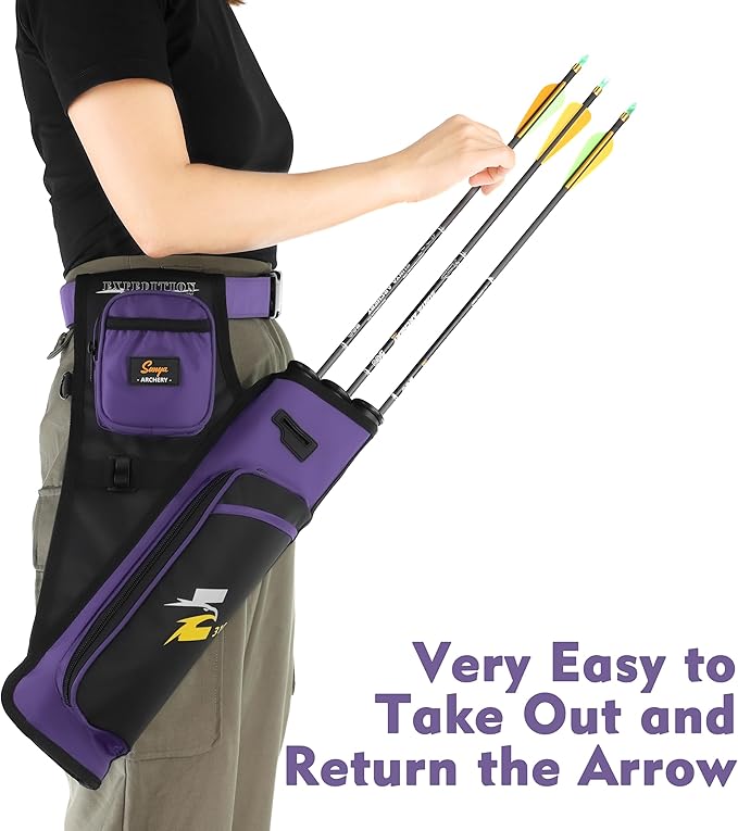 SUNYA Archery Hip Quiver for Arrows. Includes 3 Tubes Arrow Holder, Accessories Pockets and Waist Belt. Fit for Compound and Recurve Bow Practice.