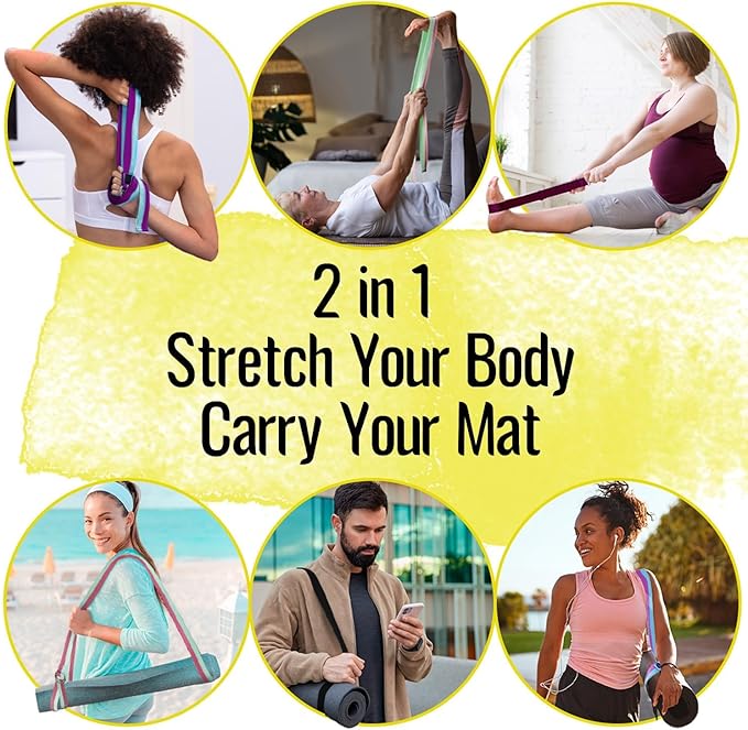 TECEUM Yoga Strap & Mat Strap – 2 IN 1 – Cotton – 6 ft 8 ft 10 ft (30+ colors) – Adjustable Non-Slip Belt for Yoga, Pilates, Stretching, Physical Therapy, Fitness & Home Workout – For Carrying Mats-FlexoryFit