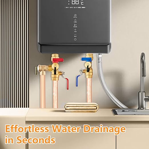 (Set of 1 Kit) HeSun 3/4" FIP X 3/4" FIP IPS Isolator Tankless Water Heater Service Valve Kit, with Pressure Relief Valve