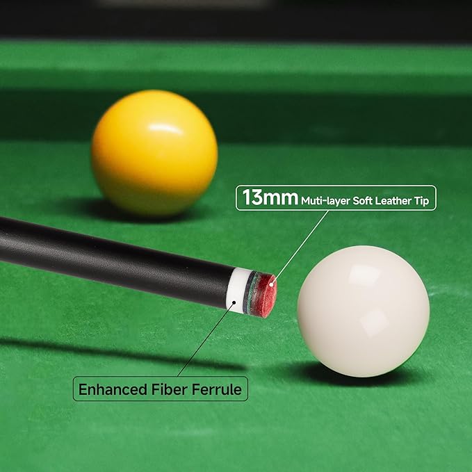 HomeSeason Glass Fiber Pool Cue 58" Professional Pool Stick 12.7mm 4-Layer Tip Low Deflection Cue Stick, 3 * 8/8Joint Pin, Ultra-Smooth, Billiard Cue Sticks-FlexoryFit