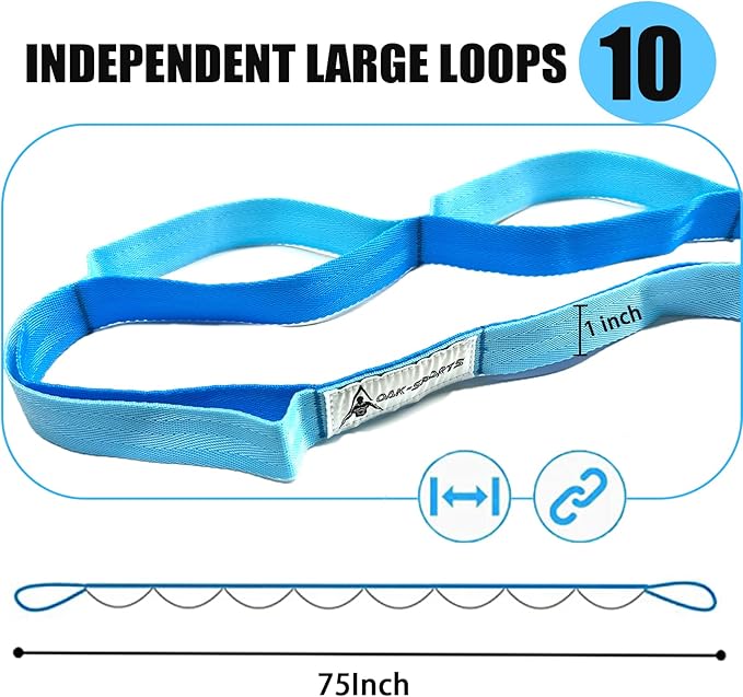 Stretching Strap Yoga Strap with Loops, Stretch Straps for Physical Therapy, Non-Elastic Exercise Strap for Pilates, Dance and Gymnastics with Workout Guide-FlexoryFit