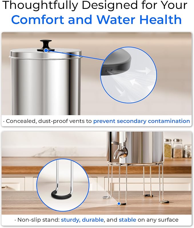 Waterdrop Gravity-fed Water Filter System, Reduces Lead and up to 99% of Chlorine, NSF/ANSI 42&372 Standard, with 2 Black Carbon Filters and Metal Spigot, King Tank Series