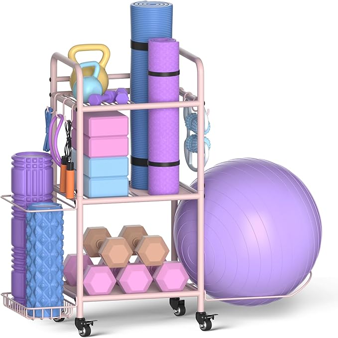 Home Gym Storage Rack Exercise Equipment Storage Organizer for Yoga Mat Dumbbells Kettlebells Foam Roller Yoga Strap & Resistance Bands, Ideal Yoga Mat Holder & Workout Equipment Organizer-FlexoryFit