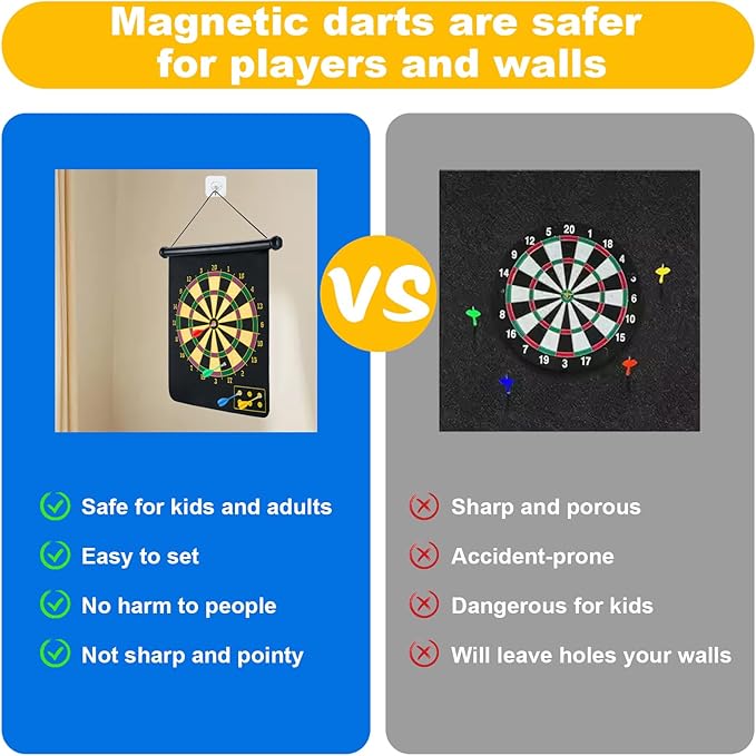 Magnetic Dart Board with 24pcs Darts,Indoor Outdoor Dart Game for Kids and Adults,2in1 Rollup Safe Dart Flights Toys Set for 3-12 Year Old Boys Girls Christmas Birthday Gifts