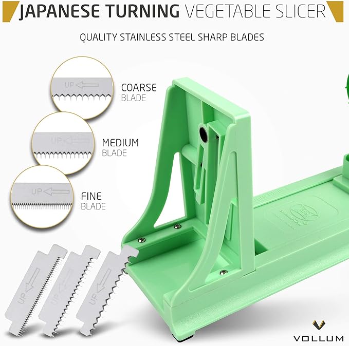 Japanese Turning Vegetable Spiralizer, Veggie Spiralizer For Fresh Zucchini, Squash, Butternut Squash with 1 Straight-Edged Blade and 3 Serrated Blades Multiple-FlexoryFit