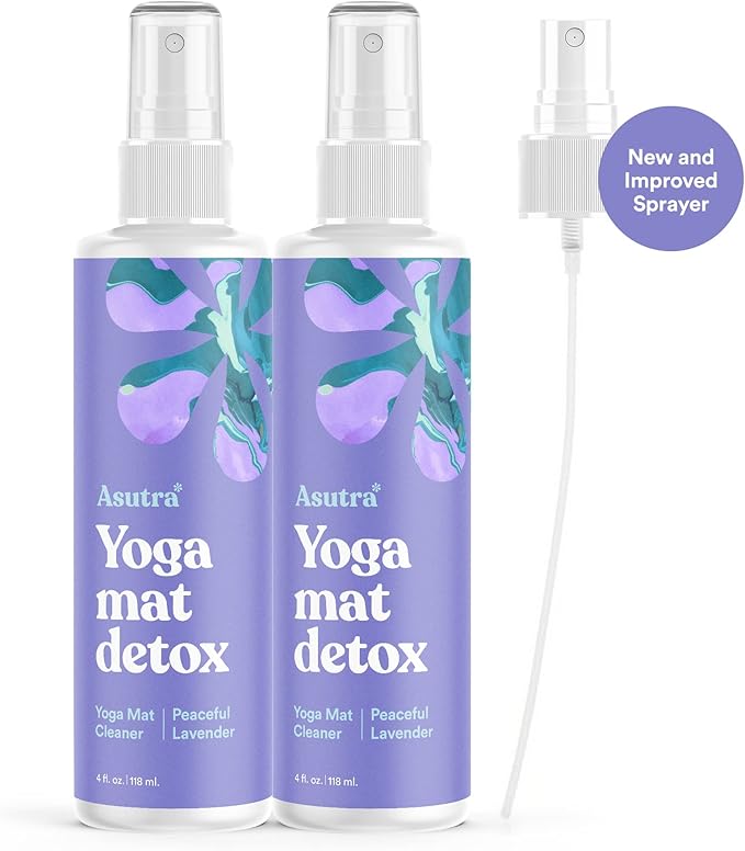 ASUTRA Yoga Mat Cleaner Spray Bundle (Peaceful Lavender), 4 fl oz (Pack of 2) - No Slippery Residue, Organic Essential Oils, Deep-Cleansing for Fitness Gear & Gym Equipment-FlexoryFit