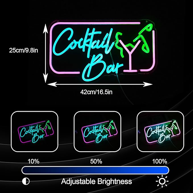 Cocktail Bar Neon Sign for Wall Decor Led Women Sign USB Goblet light up sign Dimmable Cocktail neon Light for Bar Club Pub Store Home Decor