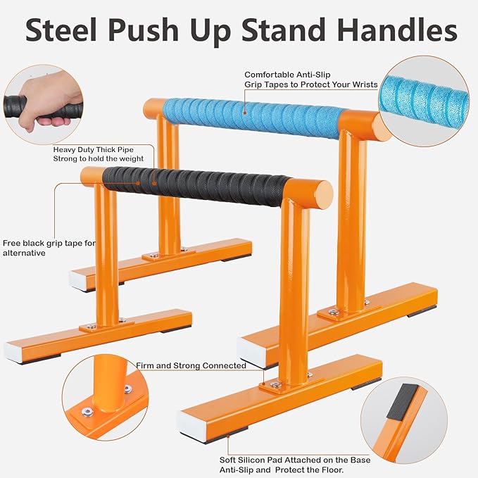 Strength Training Parallettes I-Sit Push Up Bars, Pushup Handles Calisthenics Equipment for Home Workout, Anti-slip Gymnastics Bars, Handstand & Dip Bar for Outdoor Exercise-FlexoryFit