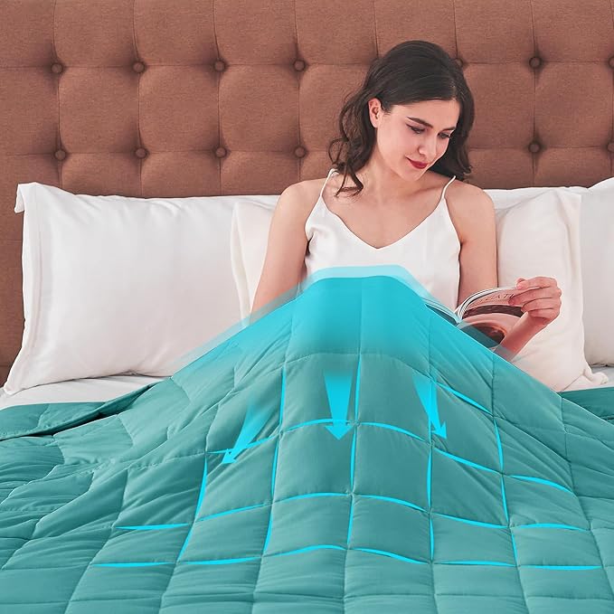 yescool King Size Weighted Blanket for Adults (25 lbs, 80โ x 87โ, Teal) Cooling Heavy Blanket for Sleeping Perfect for 240-260 lbs, Breathable Blanket for Adults & Couple All Season, Machine Washable