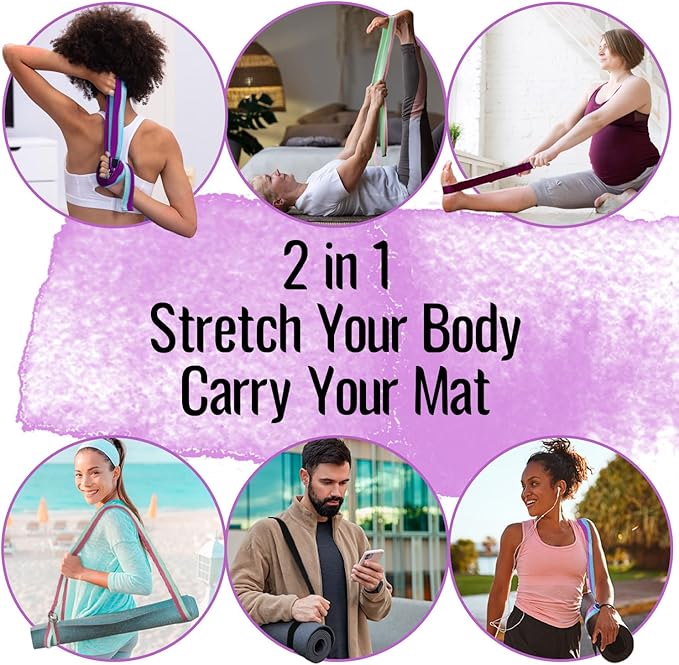 TECEUM Yoga Strap & Mat Strap – 2 IN 1 – Cotton – 6 ft 8 ft 10 ft (30+ colors) – Adjustable Non-Slip Belt for Yoga, Pilates, Stretching, Physical Therapy, Fitness & Home Workout – For Carrying Mats-FlexoryFit