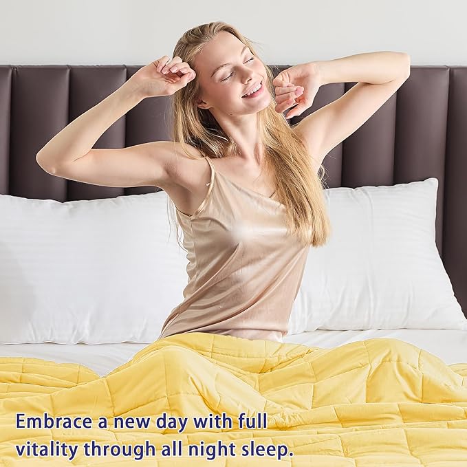 King Size Weighted Blanket for Adults (20 lbs, 80โ x 87โ, Yellow) Cooling Heavy Blanket for Sleeping Perfect for 190-210 lbs, Breathable Blanket for Adults & Couple All Season, Machine Washable