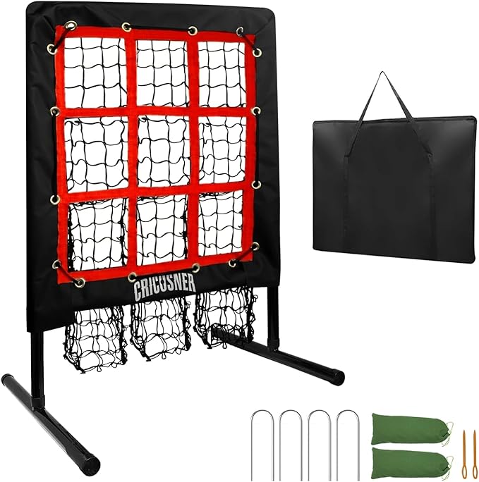 9 Hole Pitching Net, Heavy-Duty Baseball Net with Strike Zone for Pitching and Hitting, Height Adjustable Training Equipment with 9 Pocket Pitching Target for Baseball & Softball Practice-FlexoryFit