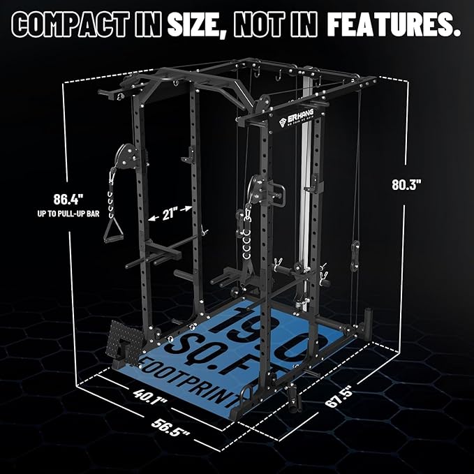 Mikolo Power Cage, Power Rack with Cable Crossover System, 1500LBS Squat Rack with LAT Pull Down System, Workout Cage with Pulley System for Fitness Home Gym-FlexoryFit