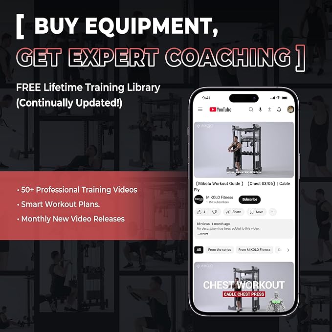 Mikolo Smith Machine, 2200lbs Squat Rack with LAT-Pull Down System & Cable Crossover Machine, Training Equipment with Leg Hold-Down Attachment-FlexoryFit