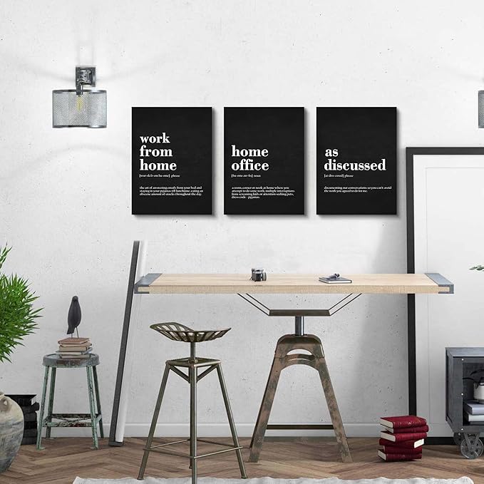 Framed Office Decor Canvas Wall Art Positive Quote - Office Black Large Wall Art, Quotes Poster, Positive Motivational Artwork Set of 3 Prints, Inspirational Wall Art Painting-FlexoryFit