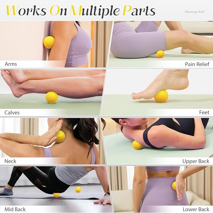 Massage Lacrosse Balls for Myofascial Release,Yoga Deep Tissue Massage,Trigger Point Therapy and Foot Plantar Fasciitis,Muscle Soreness Massager Ball (2 Packs) (Yellow)-FlexoryFit