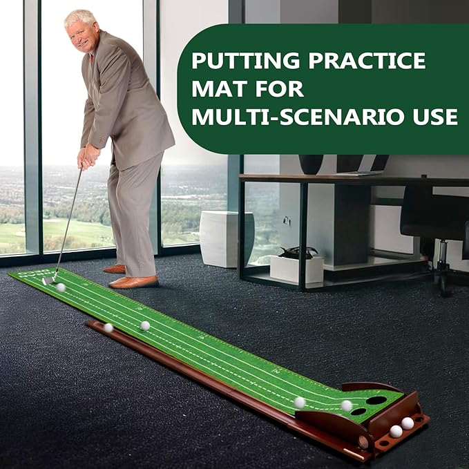Urban Deco Putting Green Indoor, Golf Putting Mat Putting Matt with Auto Ball Return Training for Indoor and Outdoor Practice, Mini Golf Game for Home Office Backyard, Golfer Man Gift