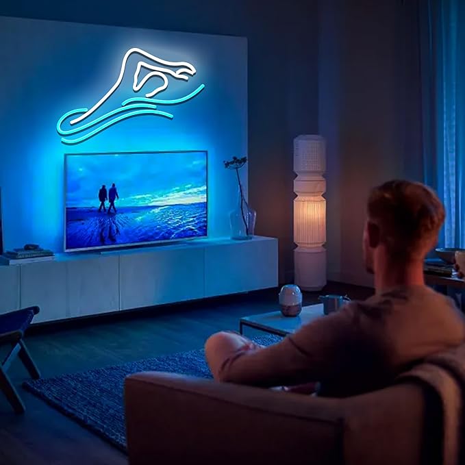 Man Swim Neon Sign For Swimming Pool Club Wall Sign Decor Teen Boy Sports Gifts Man Cave Game Room Bar Pub 16.5"×8.7"-FlexoryFit