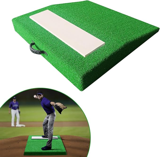 4" Pitching Mound, Baseball Pitcher's Mound with Carry Handle and Regulation Pitching Rubber, Baseball Pitching Training Equipment 30x30x4 Inch for Indoor and Outdoor-FlexoryFit