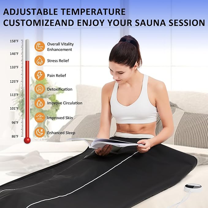 Sauna Blanket for Detoxification,Portable Blanket for Home Relaxation,Indoor Person PU Thermal Sauna for Body Recovery,86-158℉ Temp Range, 20-60 Minutes Timer,6.2ft×2.7ft